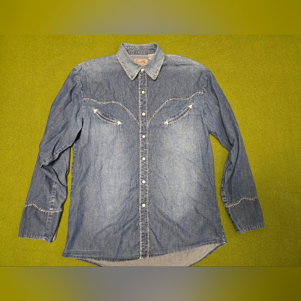 Scully Denim Pearl Snap Shirt with Embroidered Details